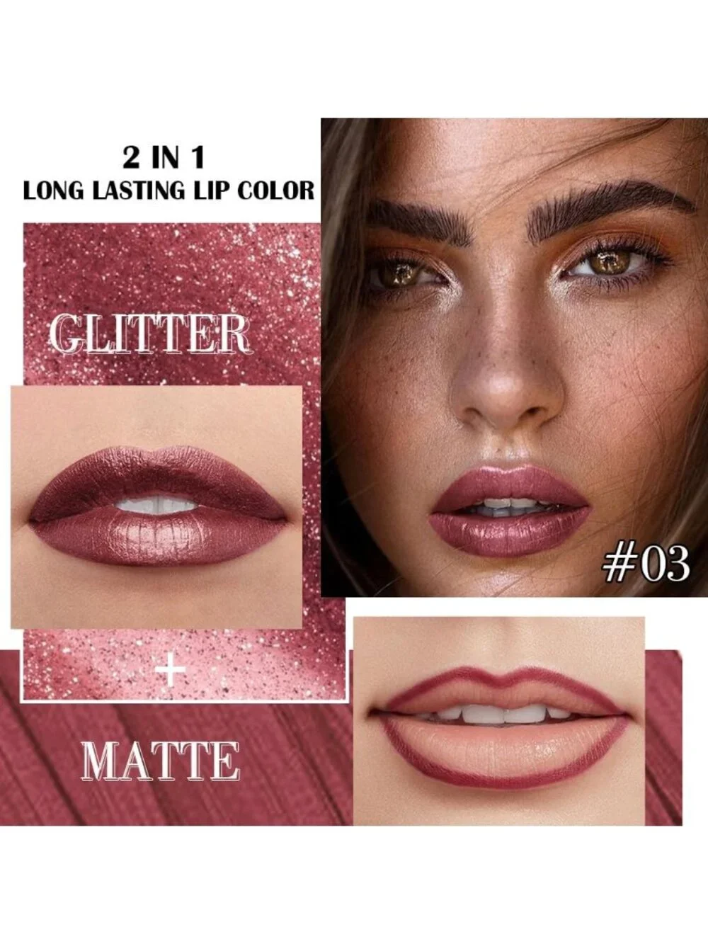 Womens 03# Dark Wine Red-Metallic Glitter Liquid Lipstick lippies Lip Gloss